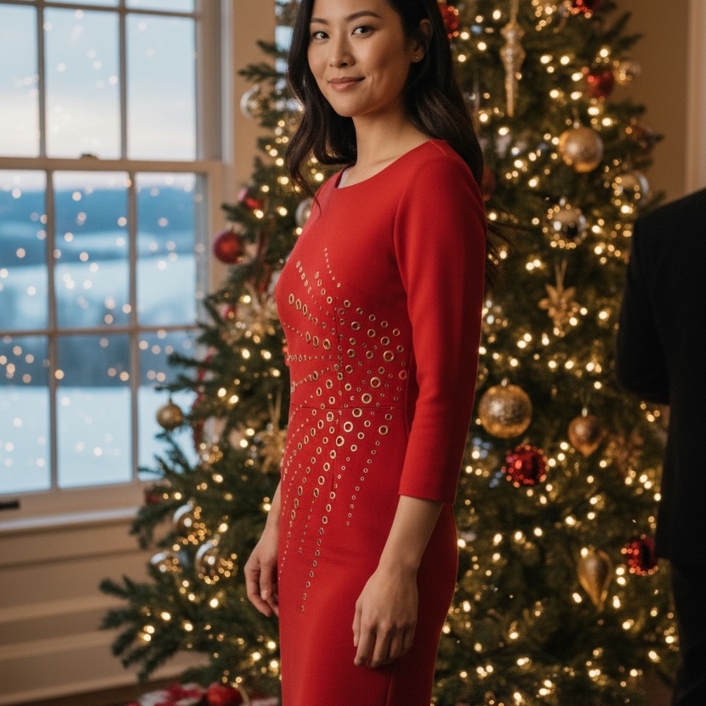 Calvin Klein Collection Red Dress with Gold Details